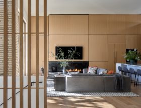 View of Living Room at Crestway Residence by Jay Corder Architect