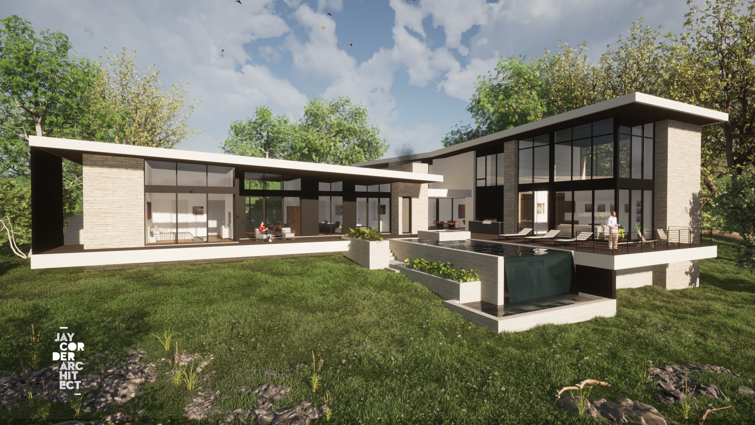 Back View of Modern Home designed by Jay Corder Architect